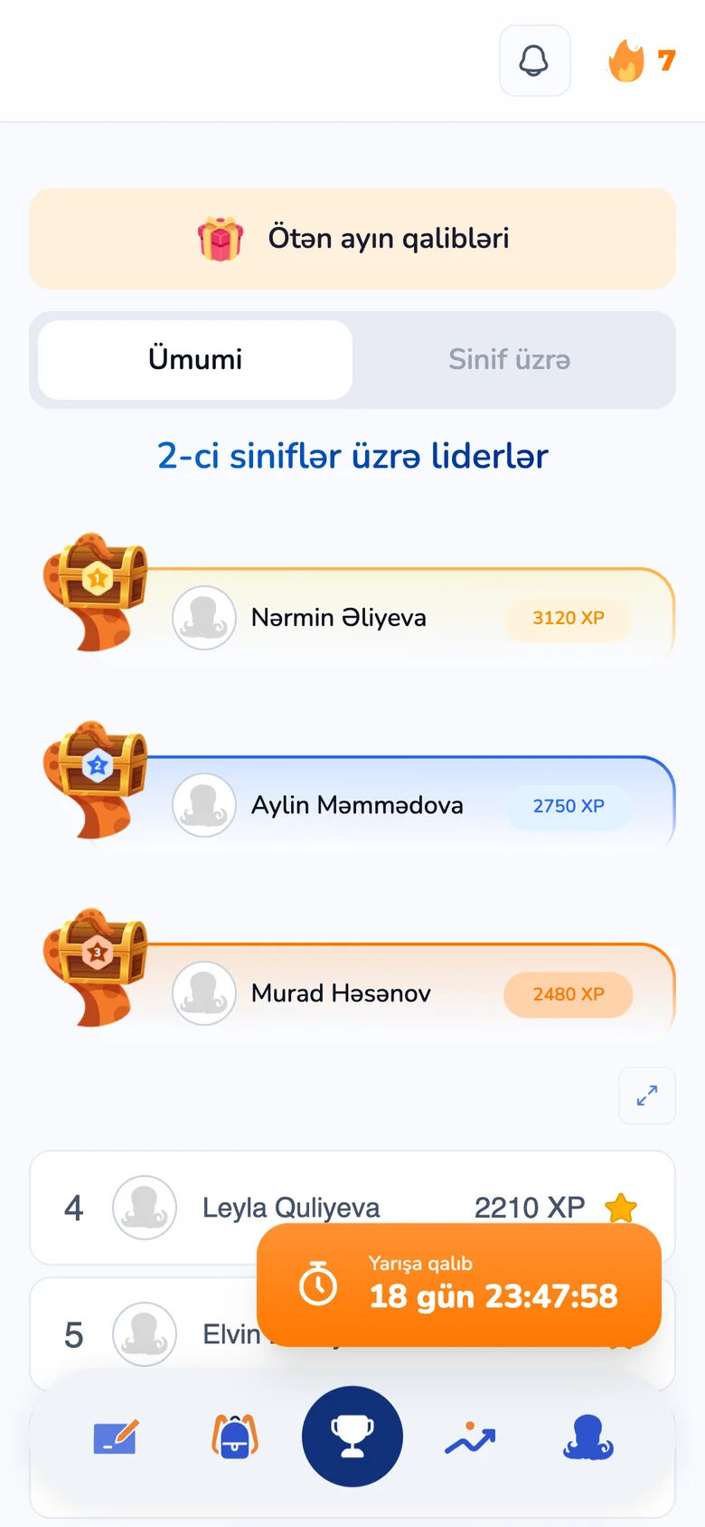 Step 5 - XP və Liderləri Lövhəsi